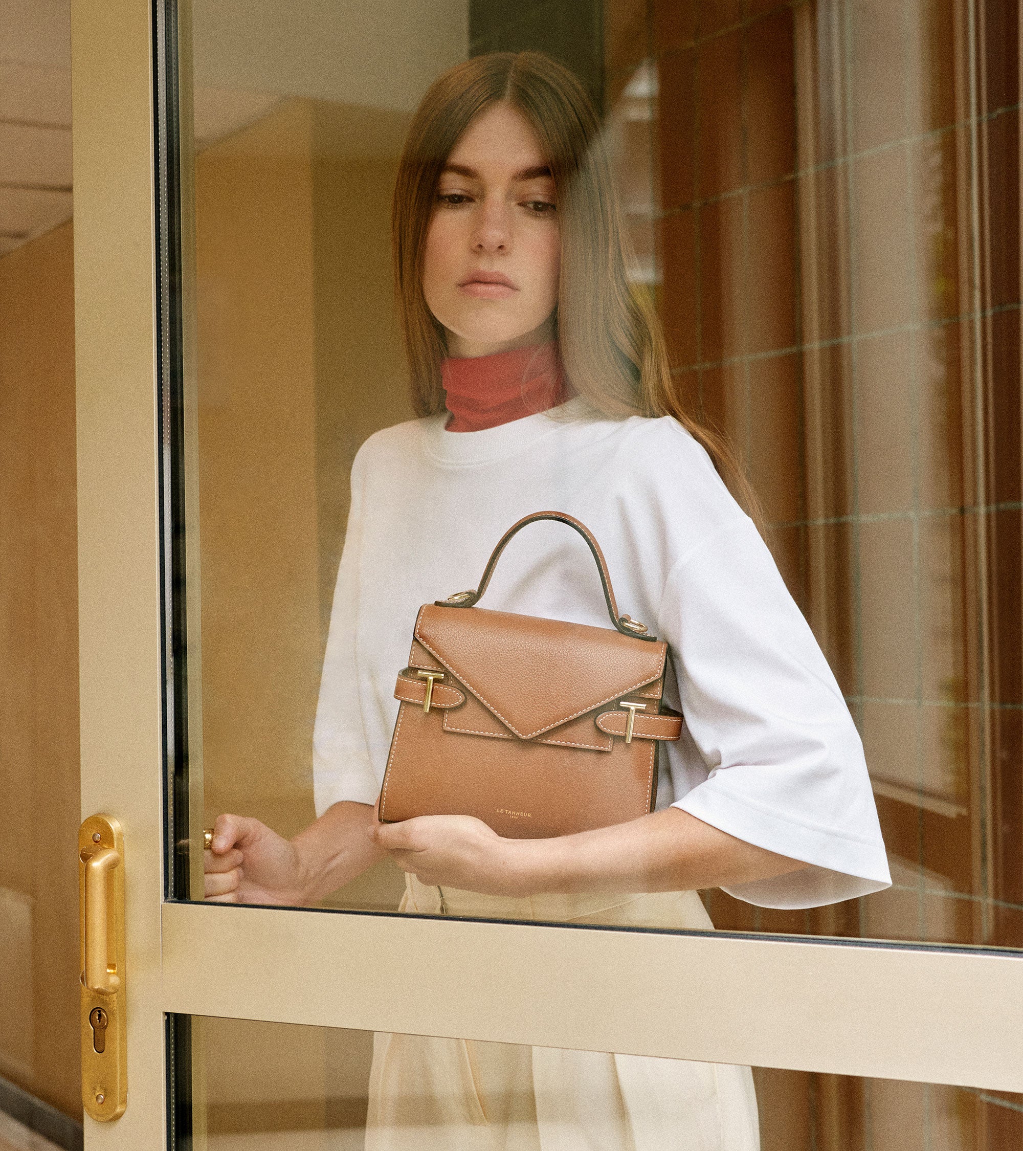 Petit sac à main double rabat Emilie en cuir grainé