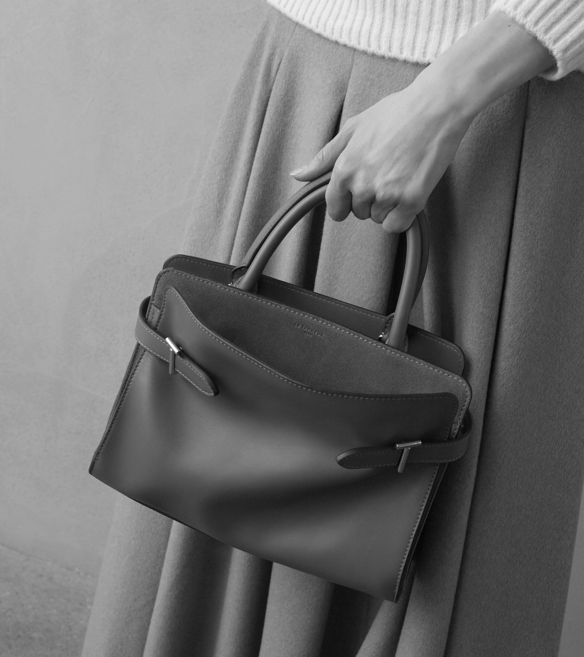 Sac à main moyen modèle Emie en cuir lisse et nubuck