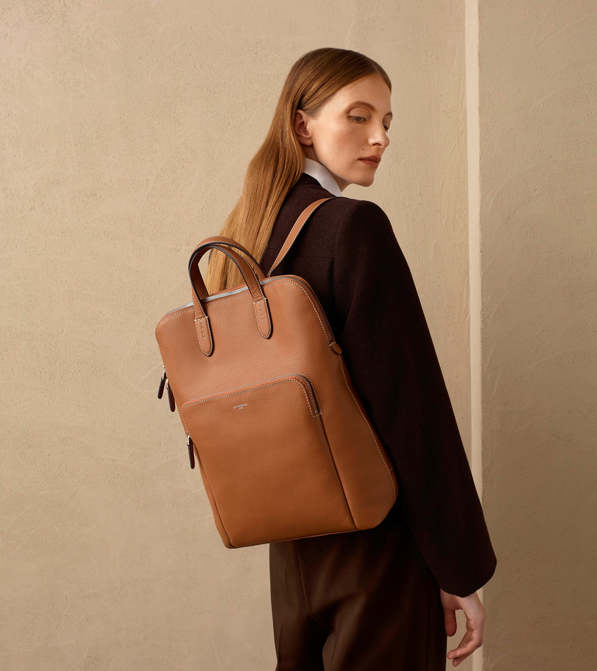 Mochila business con cremallera Sophie de piel texturizada