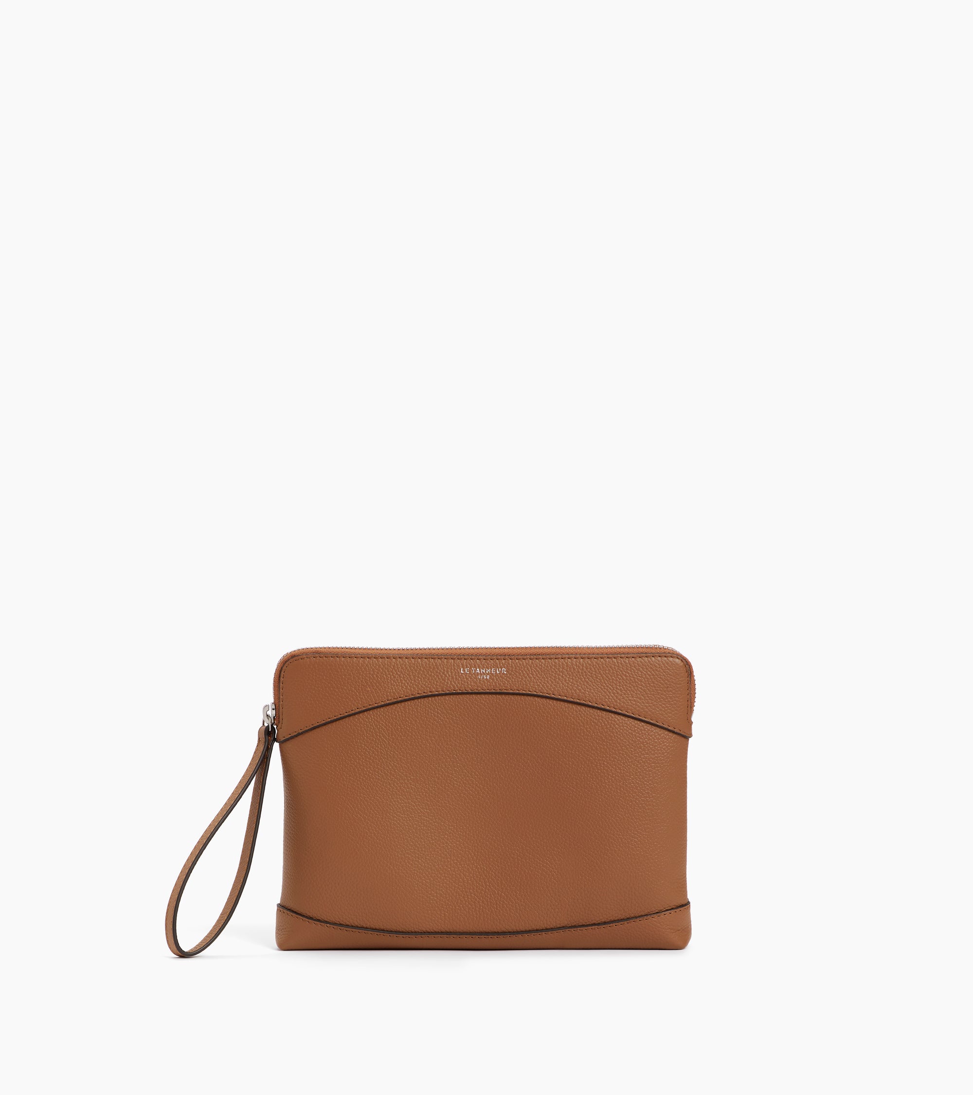 Pochette zippée en cuir grainé
