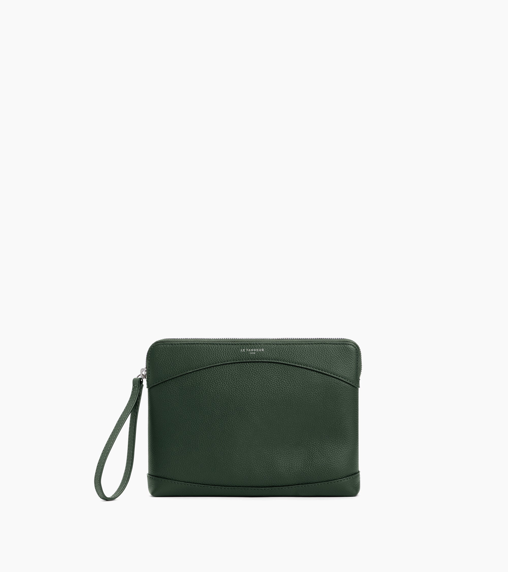 Pochette zippée en cuir grainé