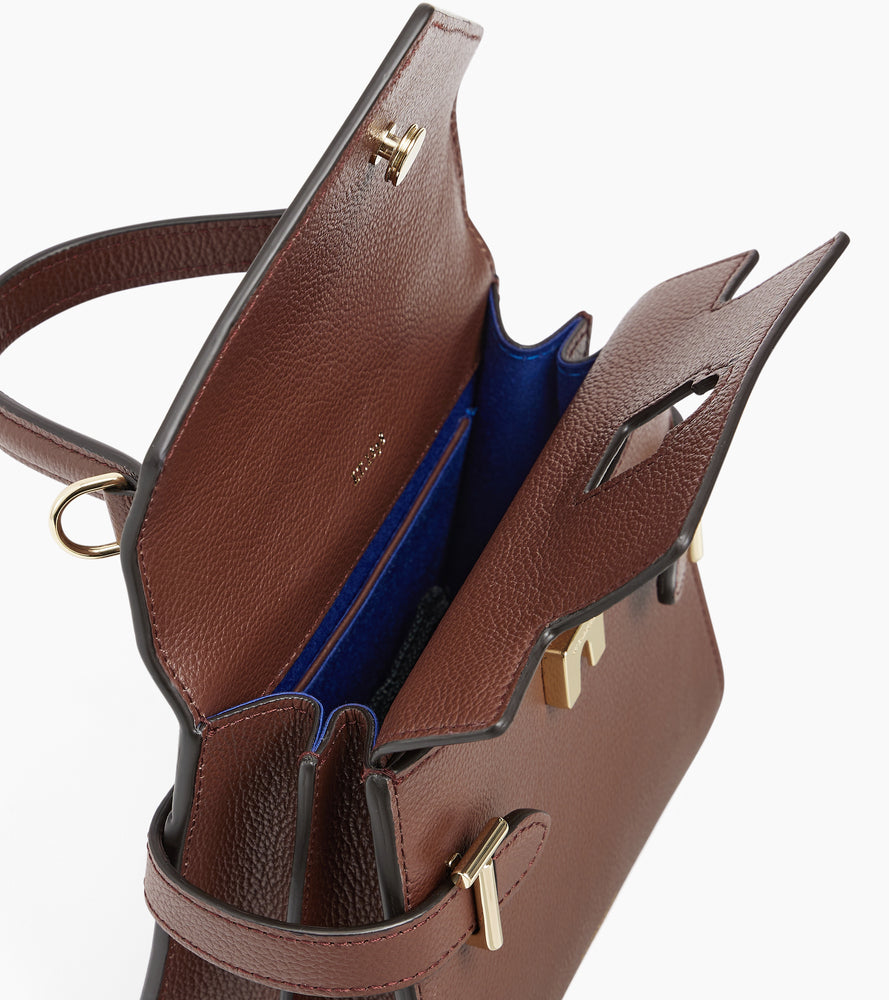 Petit sac à main double rabat Emilie en cuir grainé