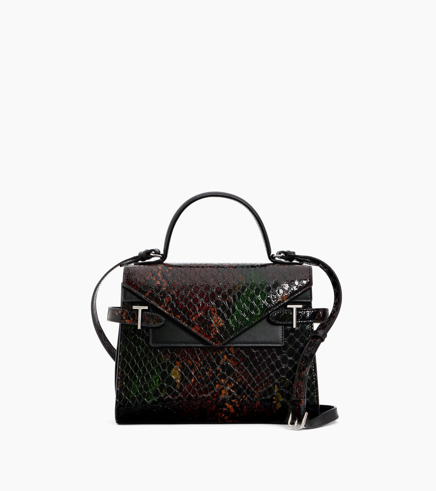 Bolso de mano mediano Emilie de piel efecto serpiente con doble solapa