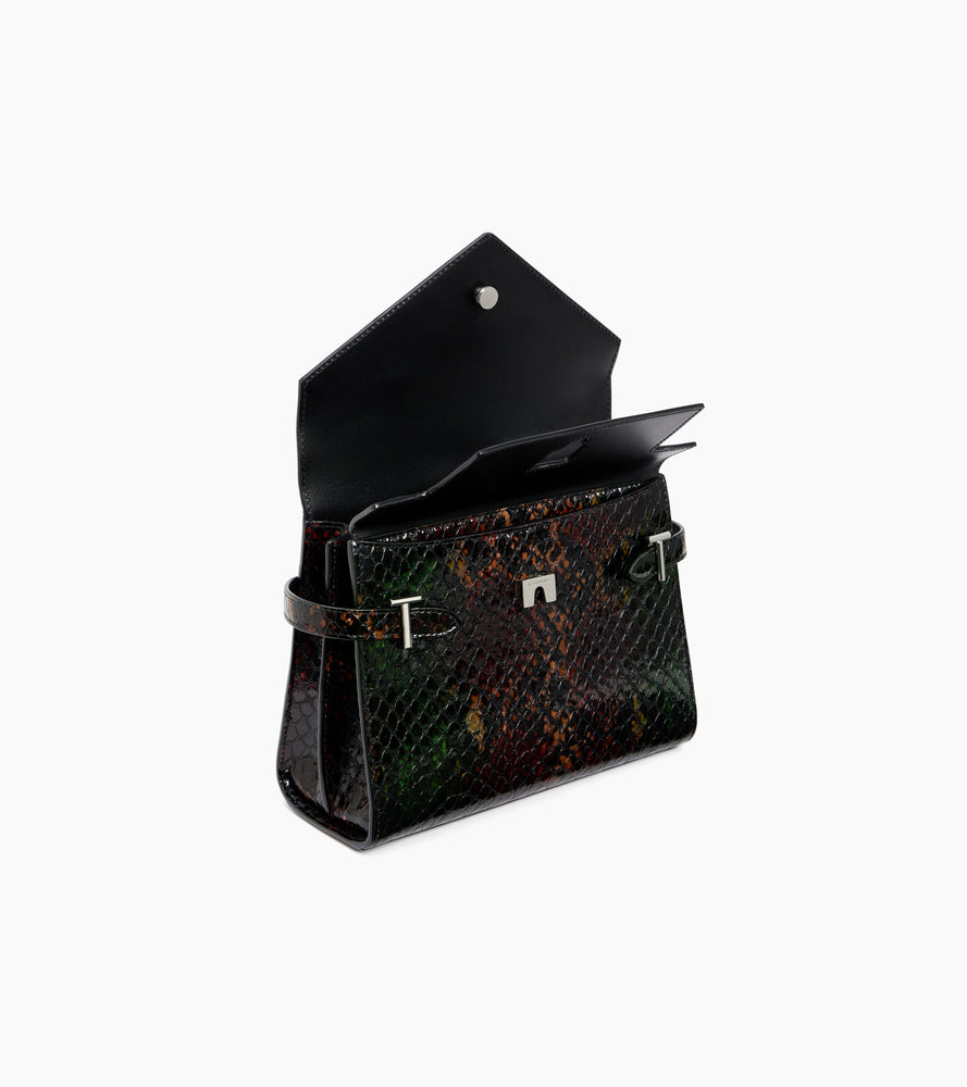 Bolso de mano mediano Emilie de piel efecto serpiente con doble solapa