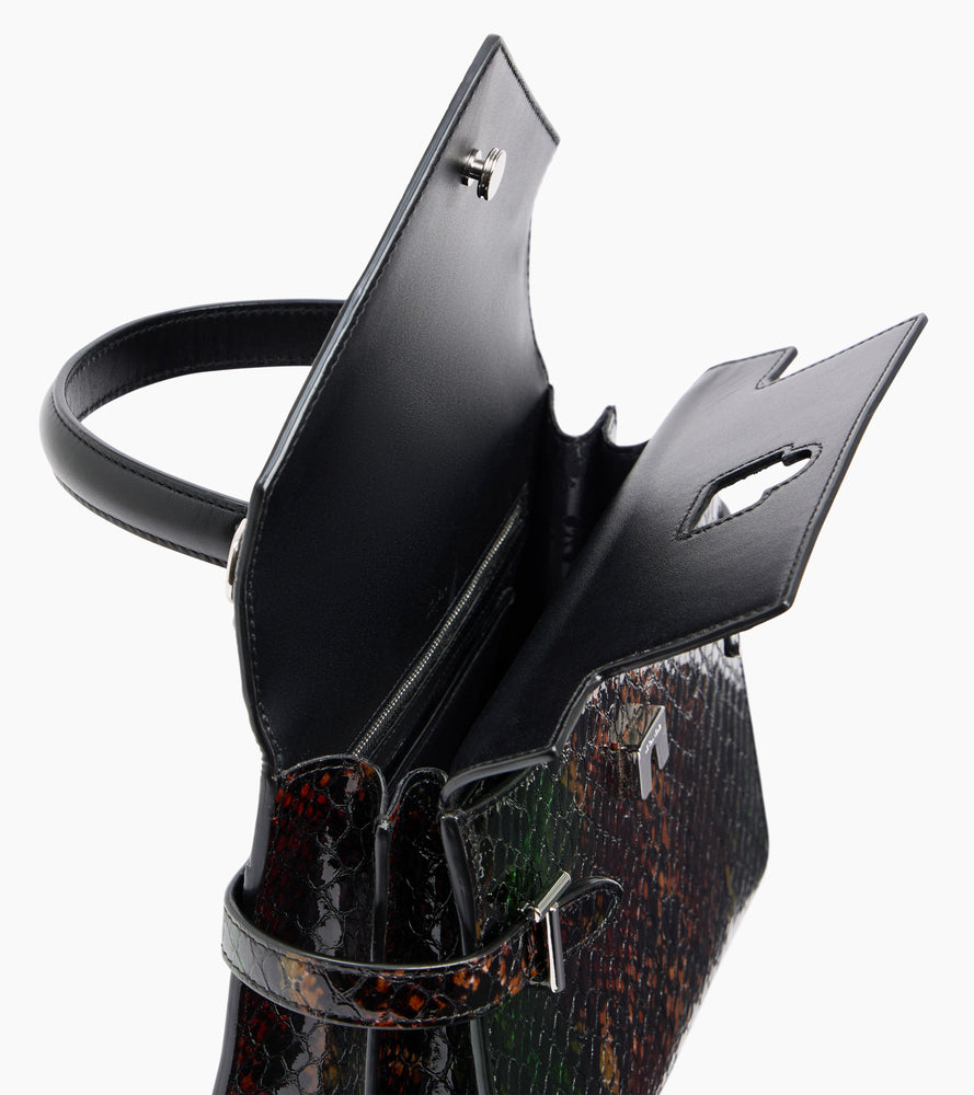 Bolso de mano mediano Emilie de piel efecto serpiente con doble solapa