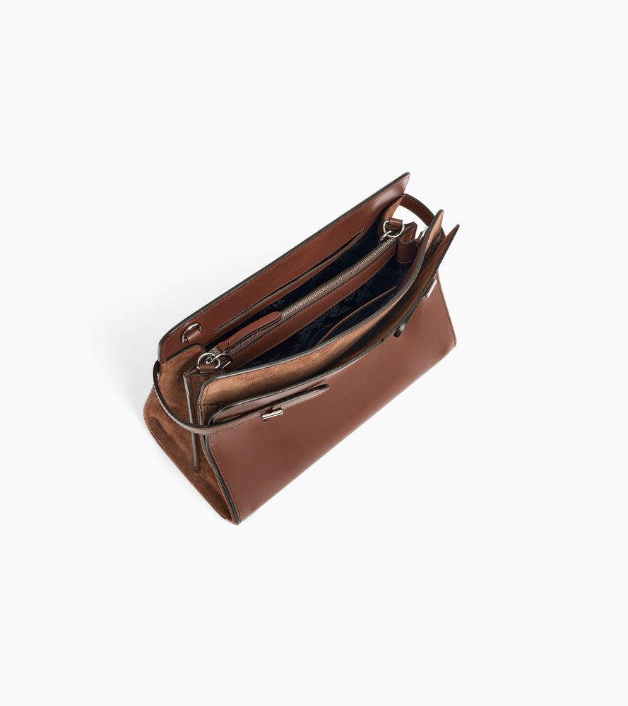 Sac porté épaule grand modèle Emie en cuir lisse et nubuck
