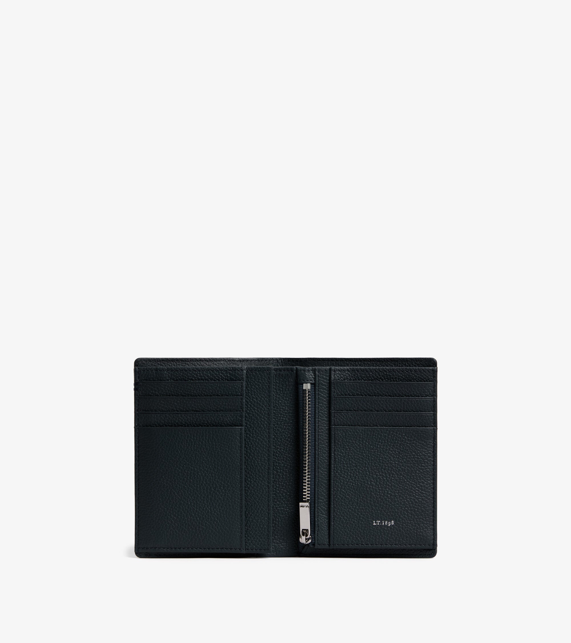Kleine Bifold-Brieftasche im Hochformat mit Reißverschluss Lucien aus genarbtem Leder