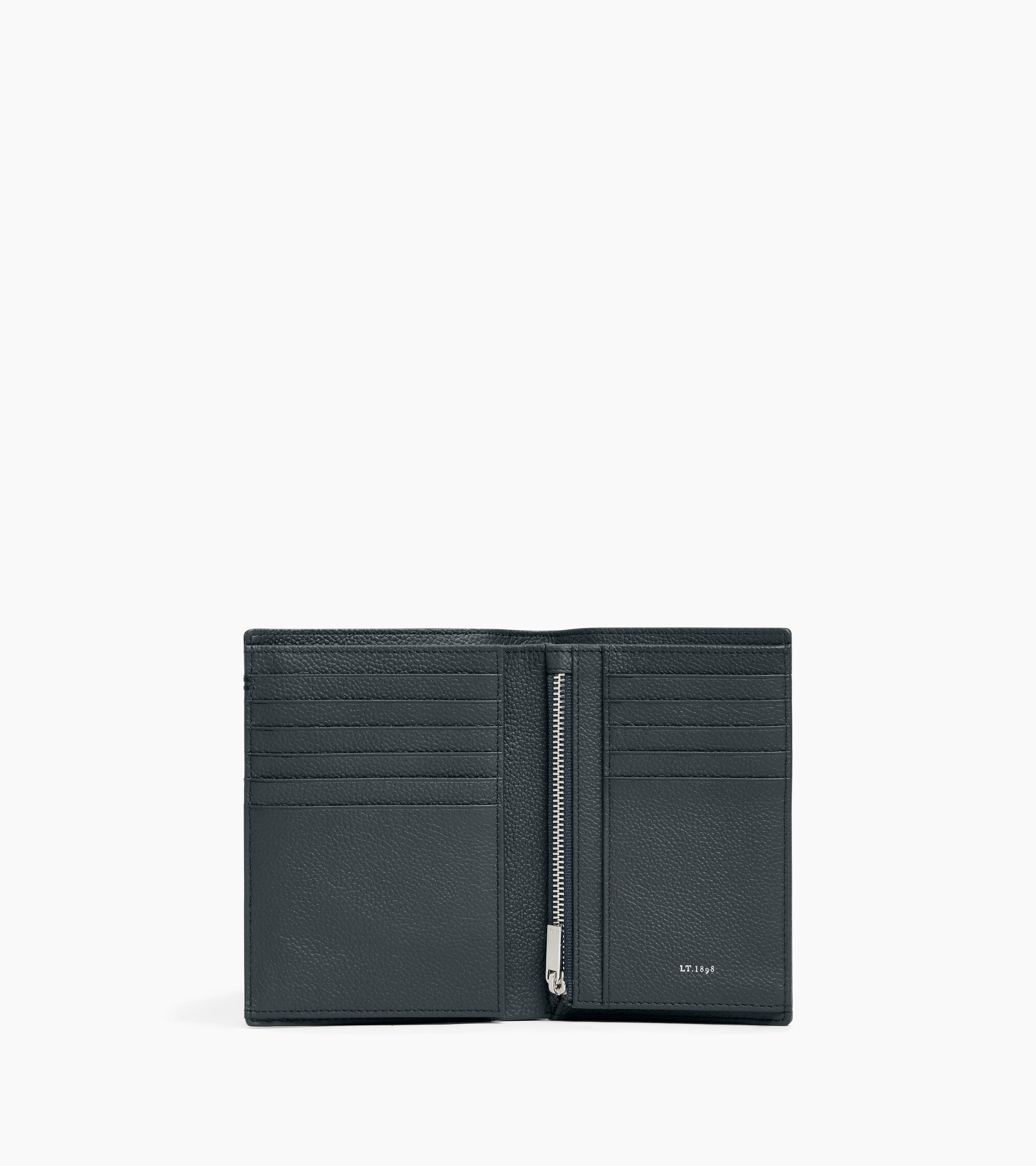 Portefeuille vertical moyen modèle zippé 2 volets Lucien en cuir grainé