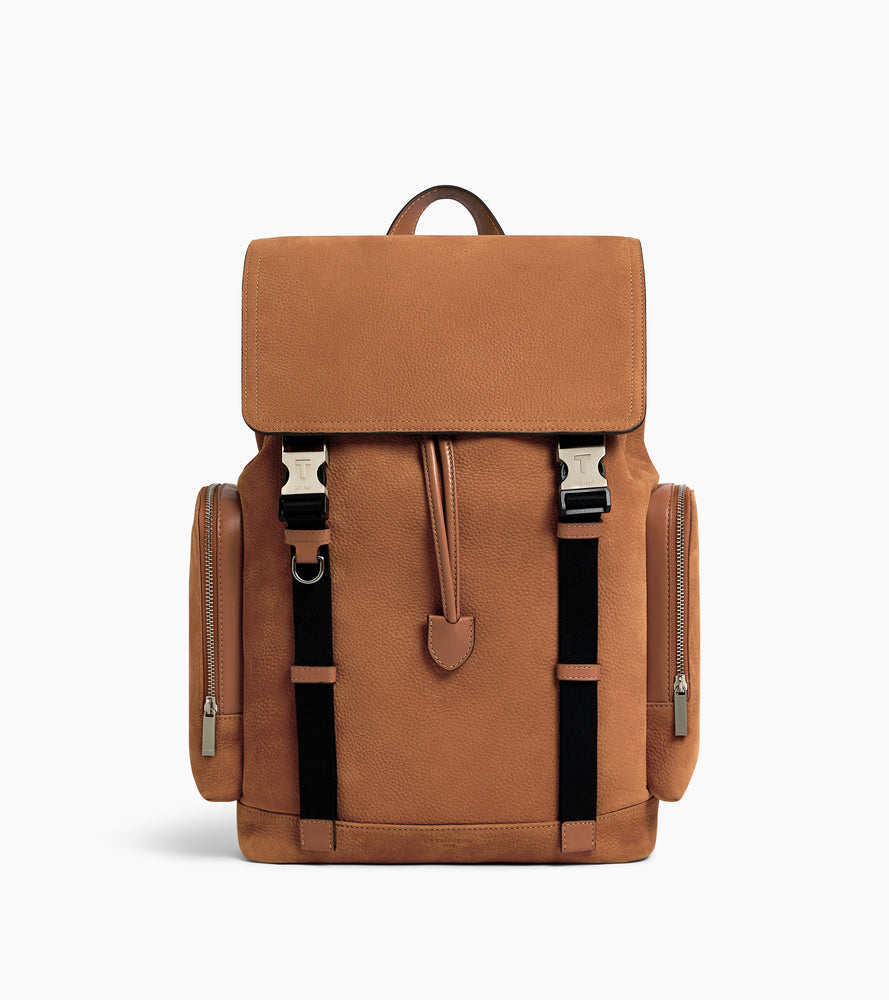 Mochila con solapa Maurice de piel nobuck granulada