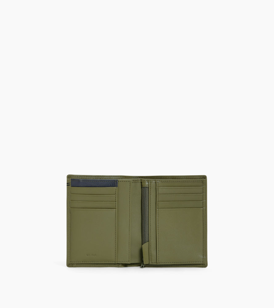 cartera vertical mediana con cremallera de 2 secciones de piel lisa