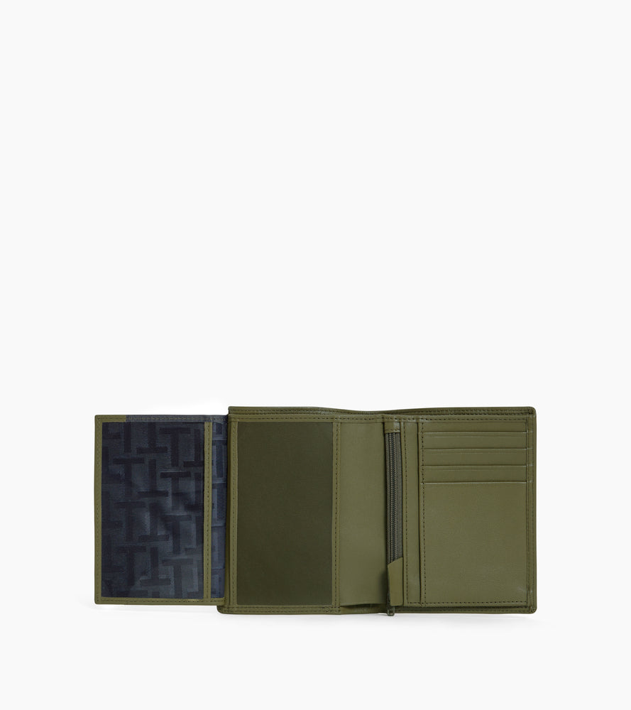cartera vertical mediana con cremallera de 2 secciones de piel lisa