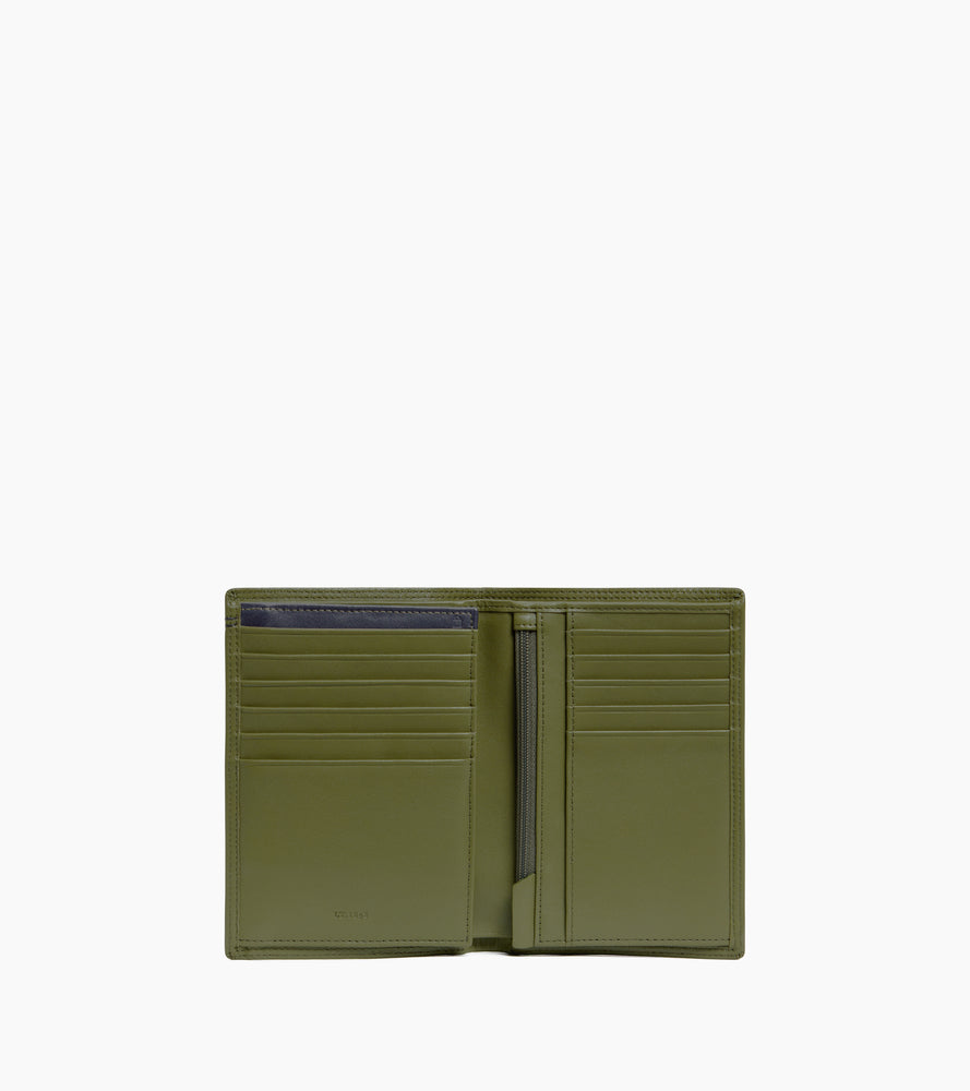 cartera vertical grande con cremallera de 2 secciones de piel lisa
