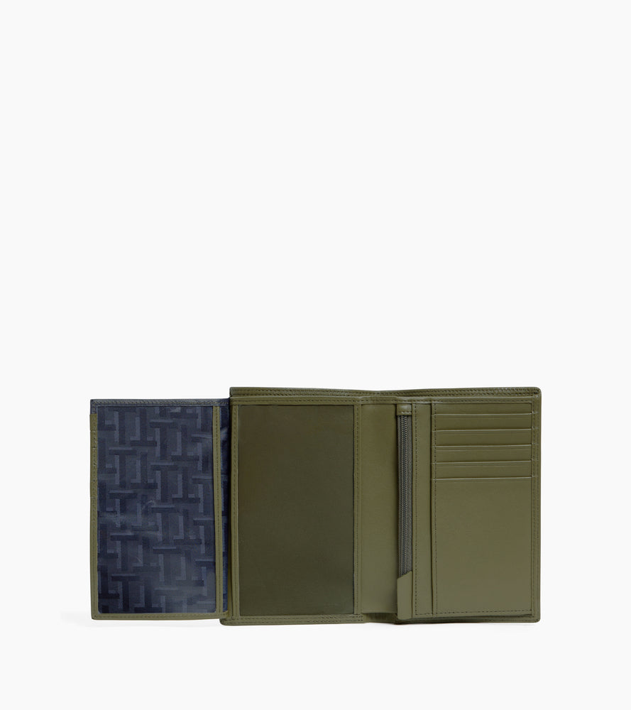 cartera vertical grande con cremallera de 2 secciones de piel lisa