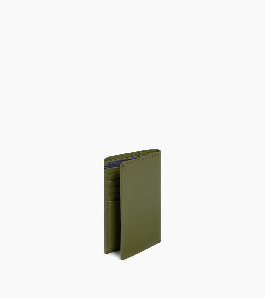 cartera vertical grande con cremallera de 2 secciones de piel lisa
