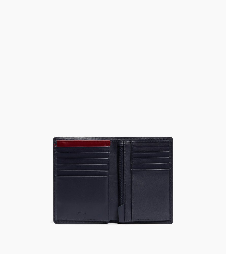cartera vertical grande con cremallera de 2 secciones de piel lisa