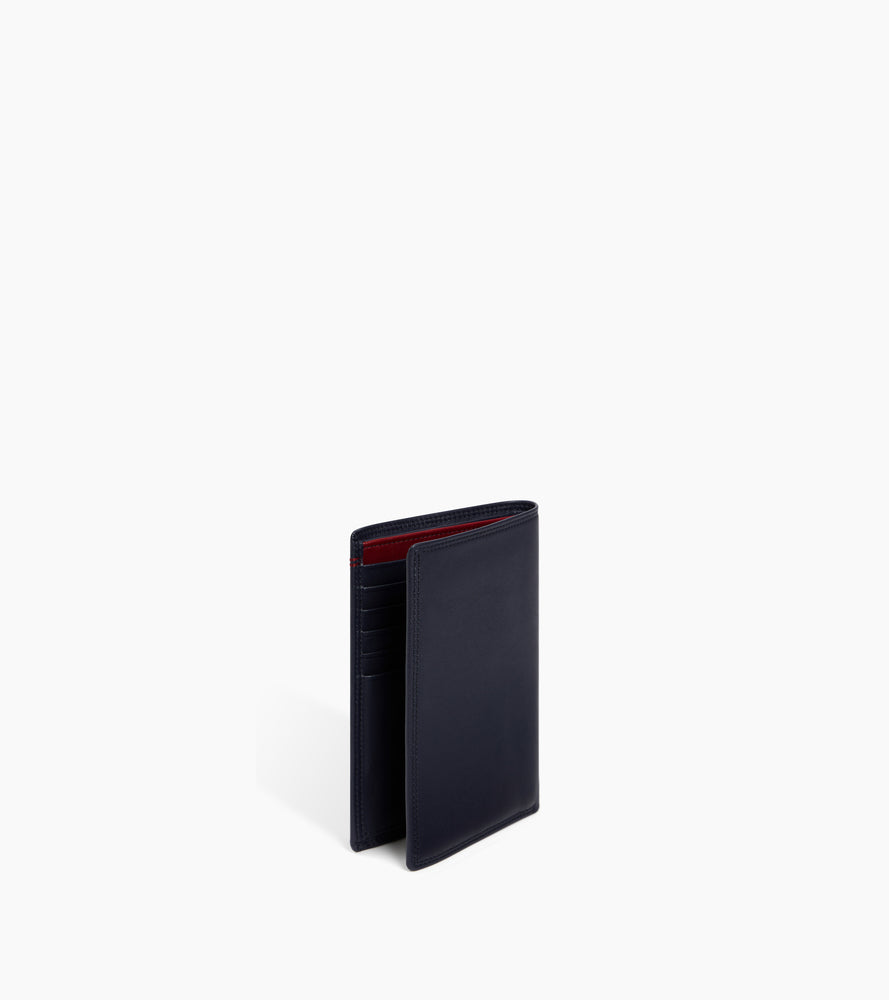 cartera vertical grande con cremallera de 2 secciones de piel lisa