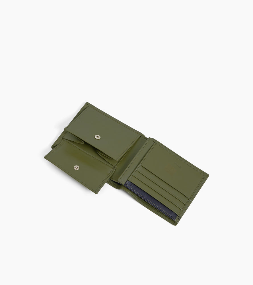 cartera con solapa de 2 secciones de piel lisa