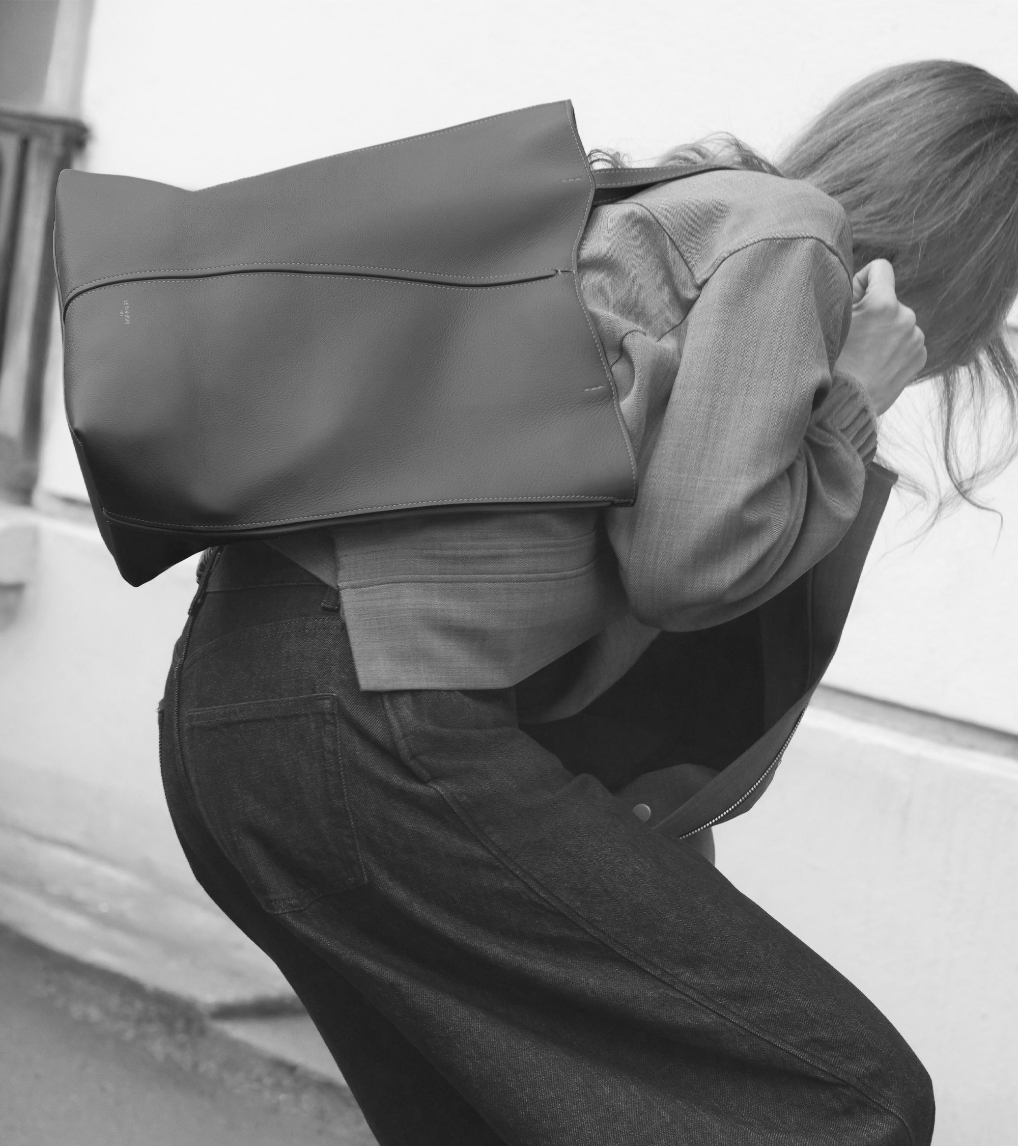 Mittelgroße Cabas-Tasche Hortense aus doppelseitig genarbtem Leder