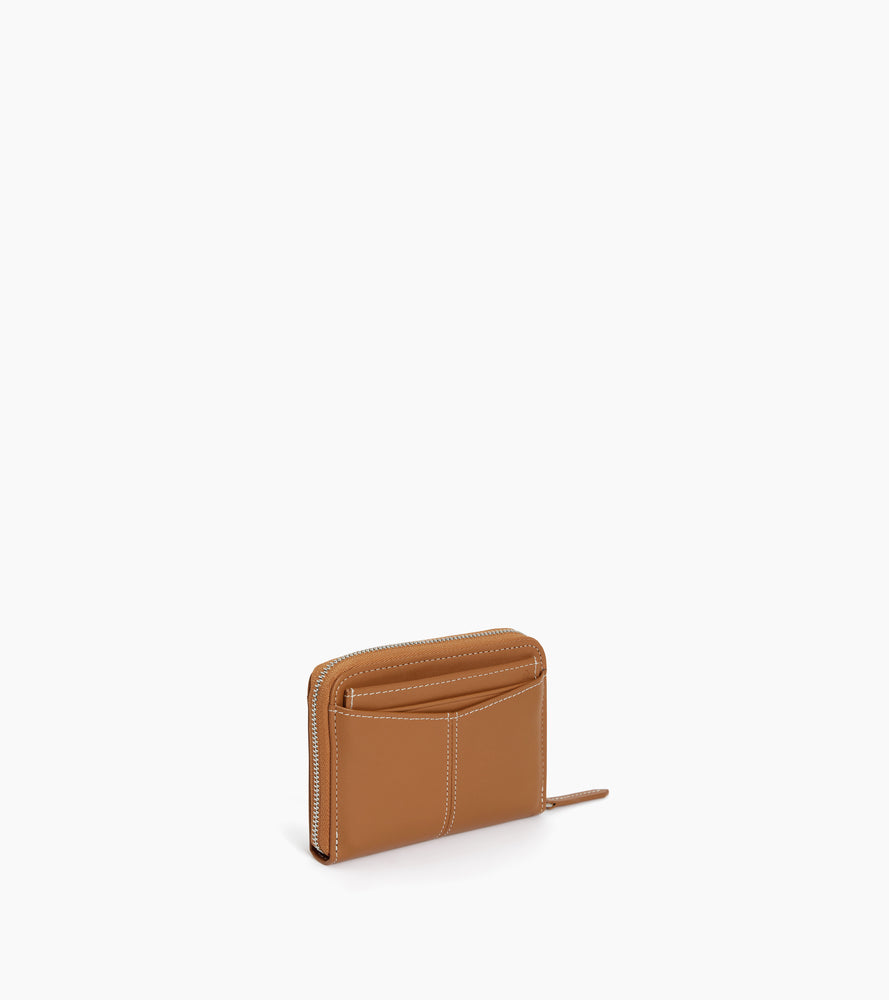 Billetero con cremallera y porta tarjetas extraíble Charlotte de cuero liso