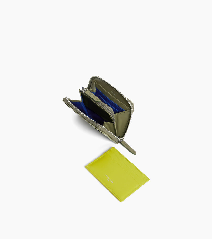 Billetero con cremallera y porta tarjetas extraíble Charlotte de cuero liso
