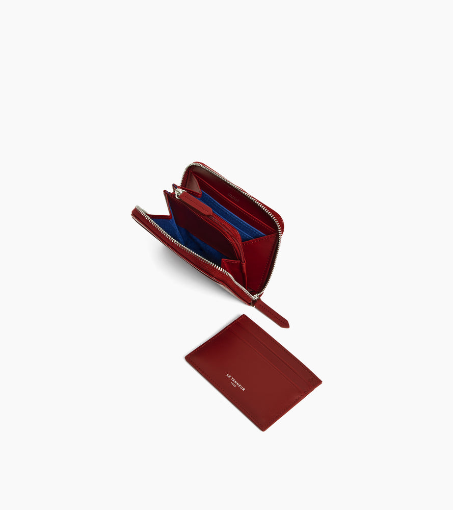 Billetero con cremallera y porta tarjetas extraíble Charlotte de cuero liso
