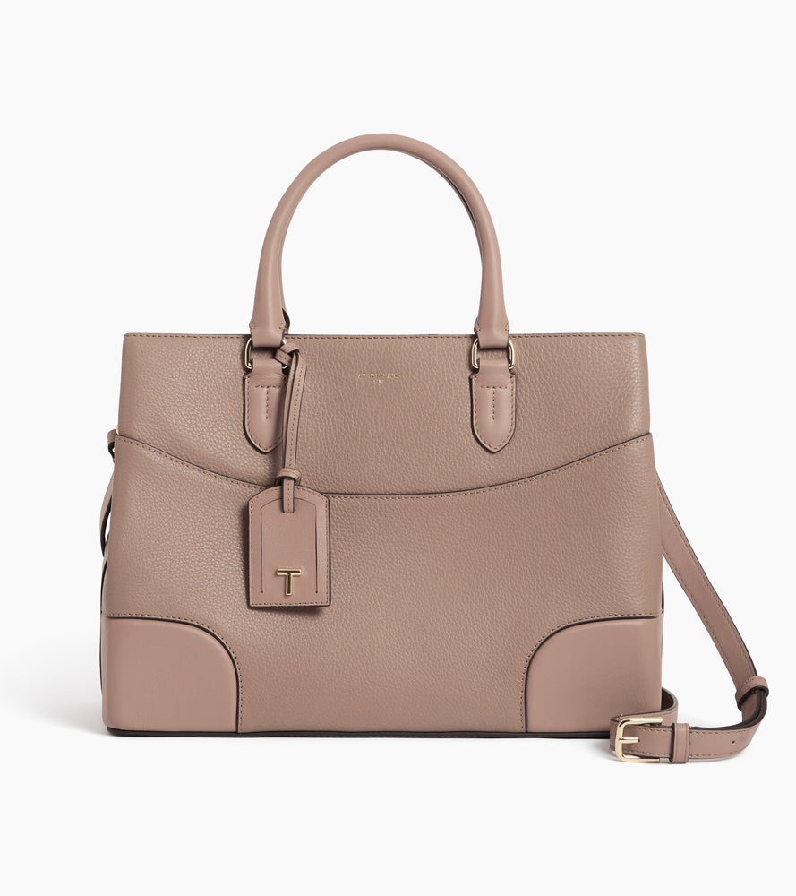 bolso grande de cuero granulado y liso